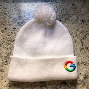 Google pom pom white beanie (NEW)
